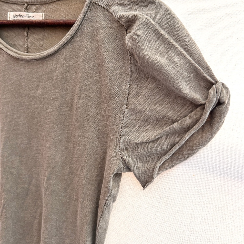 Free People We The Free Taupe Burnout Tee Raw Hem Boho Top XL NWOT - Picture 6 of 10